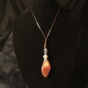 Cloie Natural Stone Pendant Wax Cord Necklace 14" Brown Wax Cord Is Adjustable